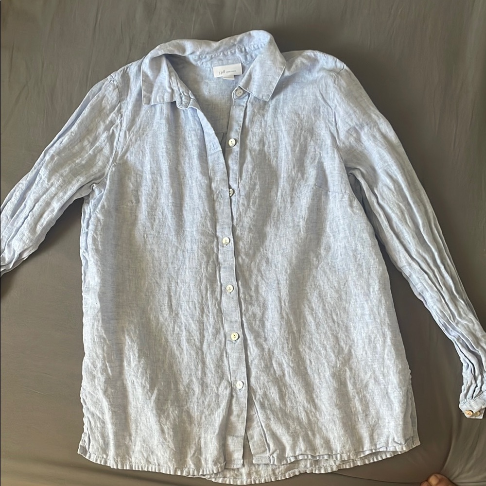 J. Jill Light Blue Linen Button-Up Shirt, Size XS
